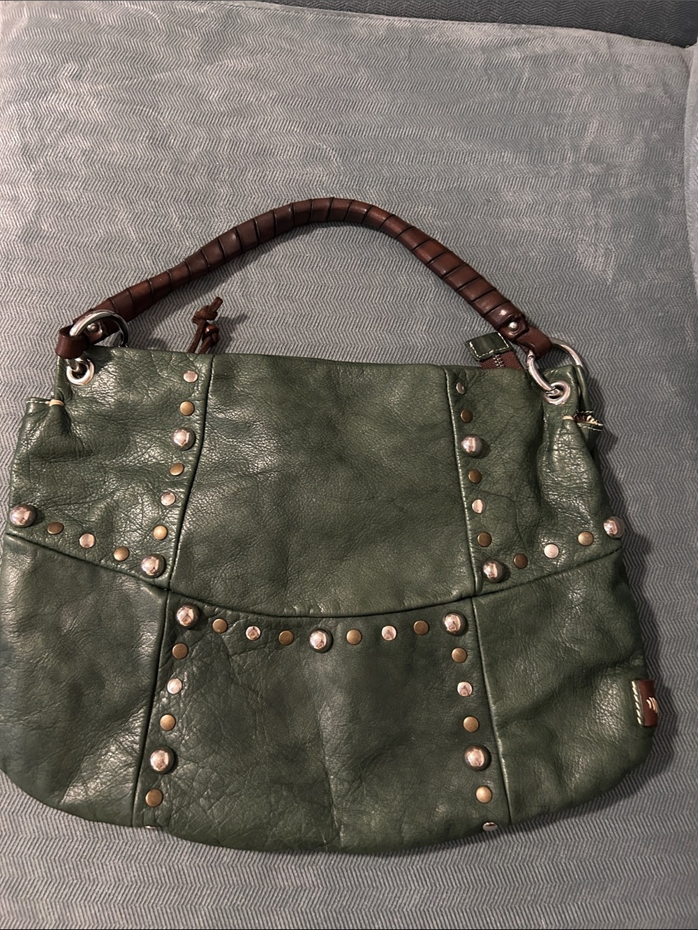 Sofia C Green Studded Leather Hobo Bag
